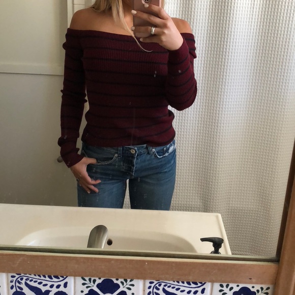 American Eagle Outfitters Sweaters - An off the shoulder striped long sleeve!